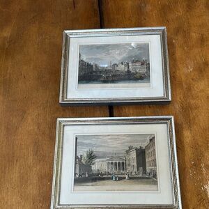 Vintage Framed Cityscape Art in Silver and Brown